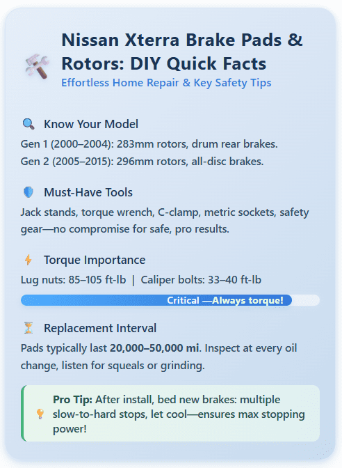 Nissan Xterra Brake Pads & Rotors: DIY Quick Facts