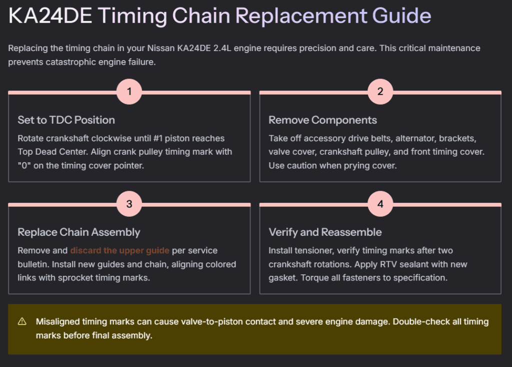 Replacing the 2.4L KA24DE Timing Chain infographic