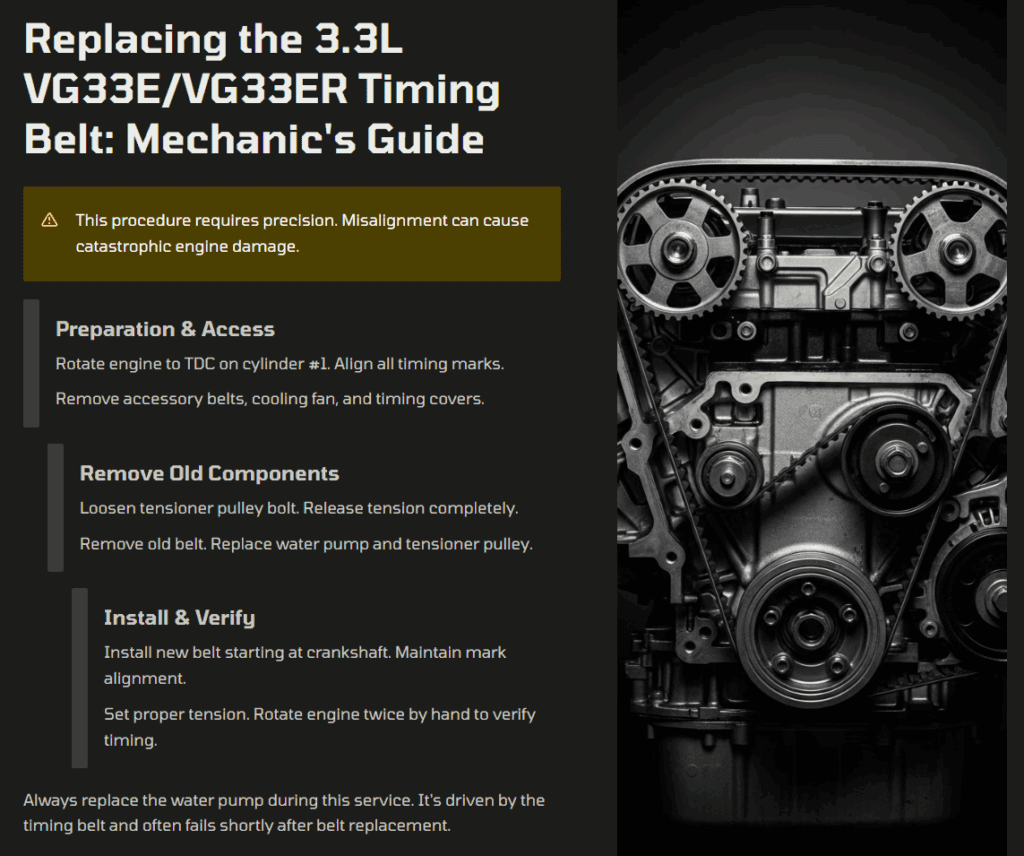 Replacing the 3.3L VG33E / VG33ER Timing Belt infographic